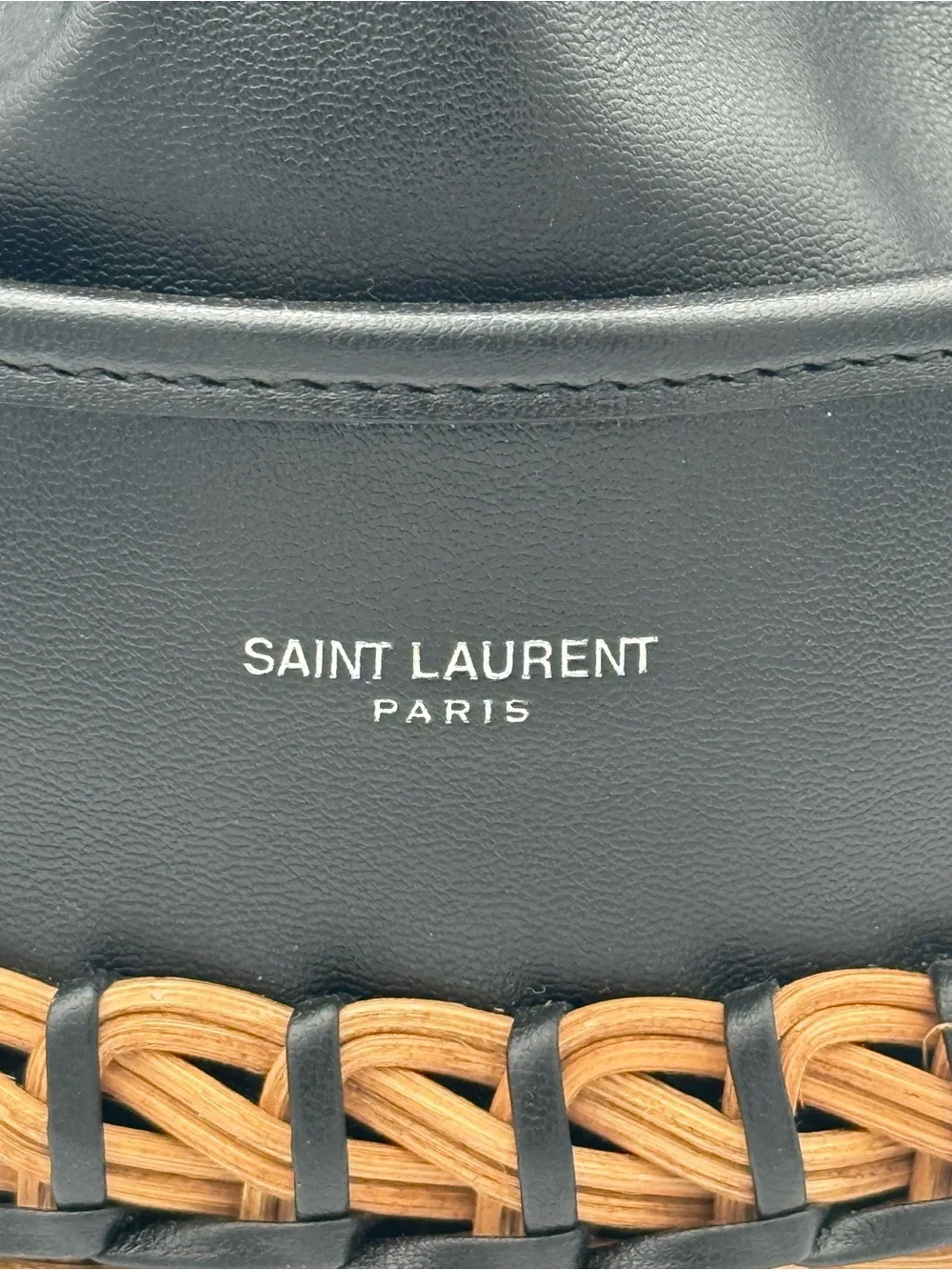 Saint Laurent Black & Tan Wicker Bucket Bag - Picture 7 of 16